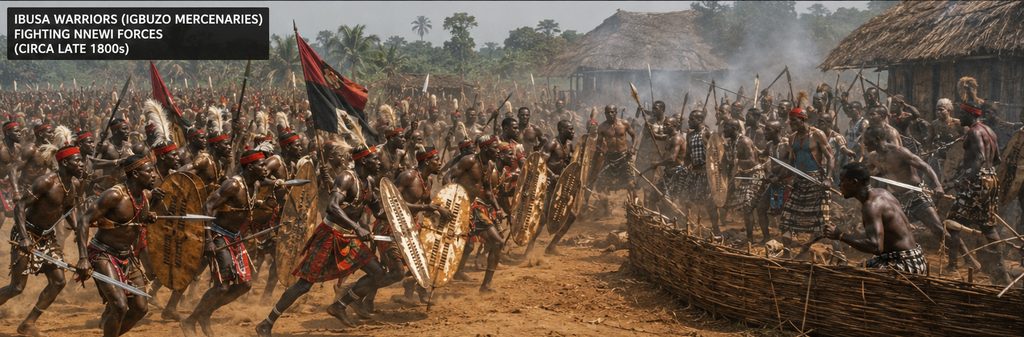 Ibusa warriors (Igbuzo mercenariers) fighting Nnewi forces (Circa late 1800s)