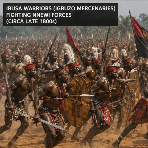 Ibusa warriors (Igbuzo mercenariers) fighting Nnewi forces (Circa late 1800s)